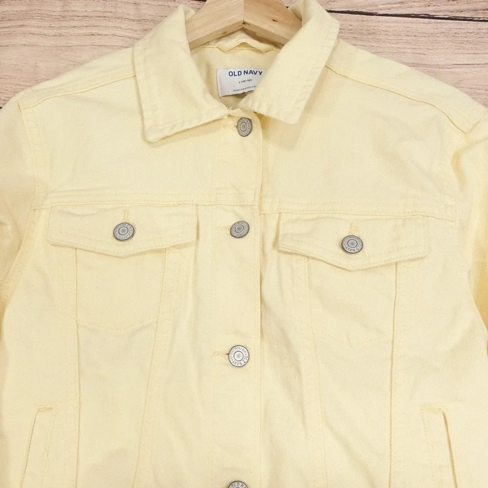 Old Navy Denim Jacket Kids? Womens? L 10/12 Yellow Cotton Button READ***